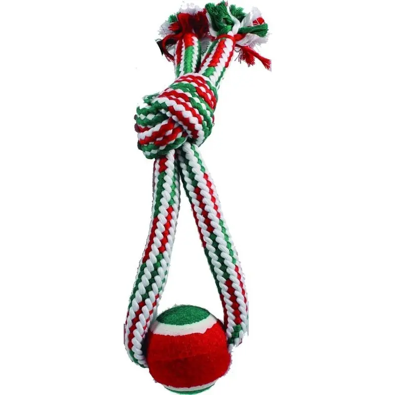 Crinkle Rope/Tennis Ball Tug Dog Toy 13in Rd/Gr