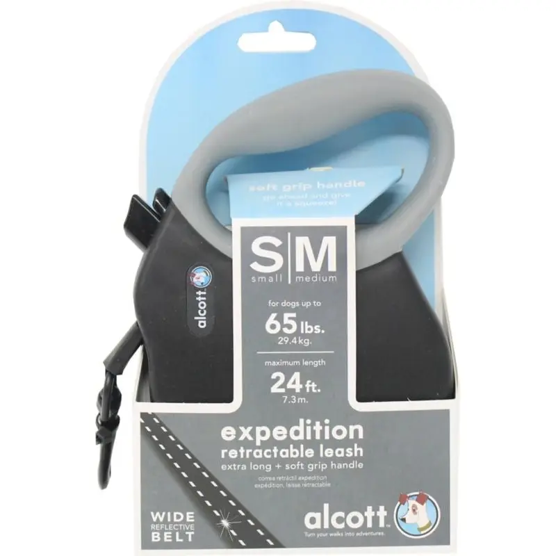 Alcott Retractable Leash Up To 65 Pounds Sm/Md Blk
