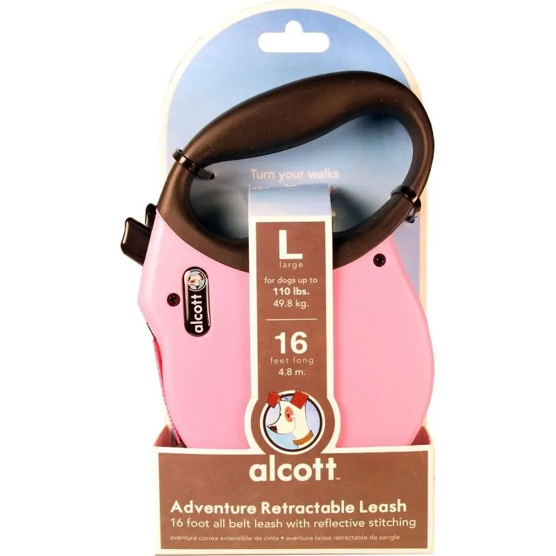 Paws/Alcott Retract Leash Up To 110 Lbs L Pink