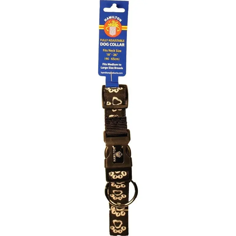Ribbon Overlay Adj Dog Collar 1x18-26 Blk Paws