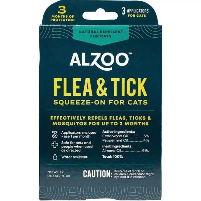 Alzoo Plant Based Flea Tick Squeeze On Cats 3pk