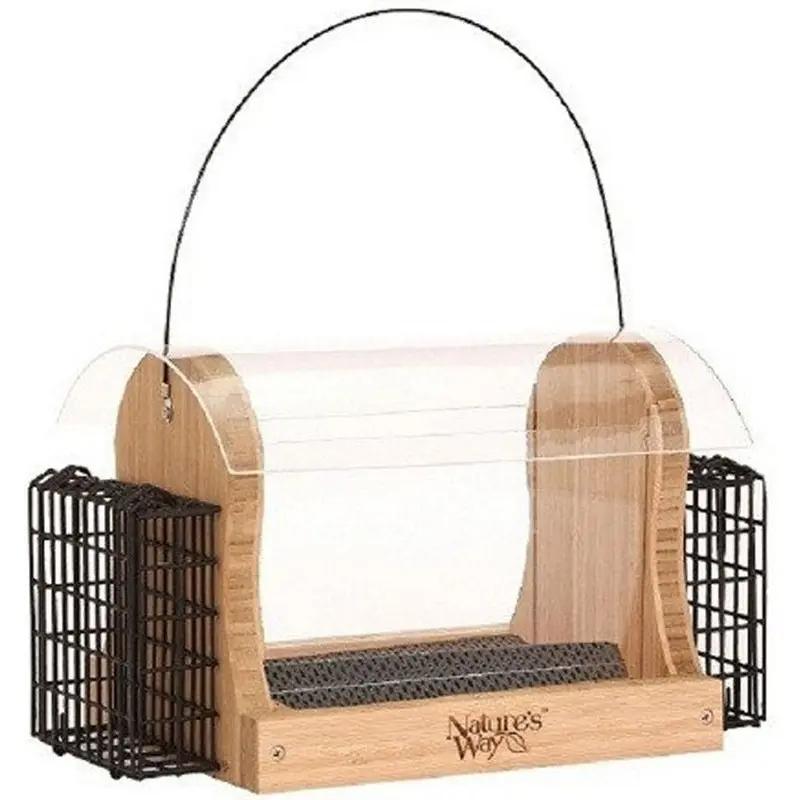 Natures Way Hopper Feeder With Suet Cages Bamboo