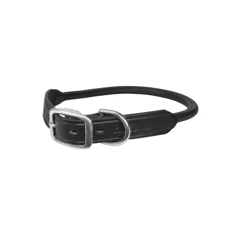 Perris Rolled Leather Dog Collar LG Black