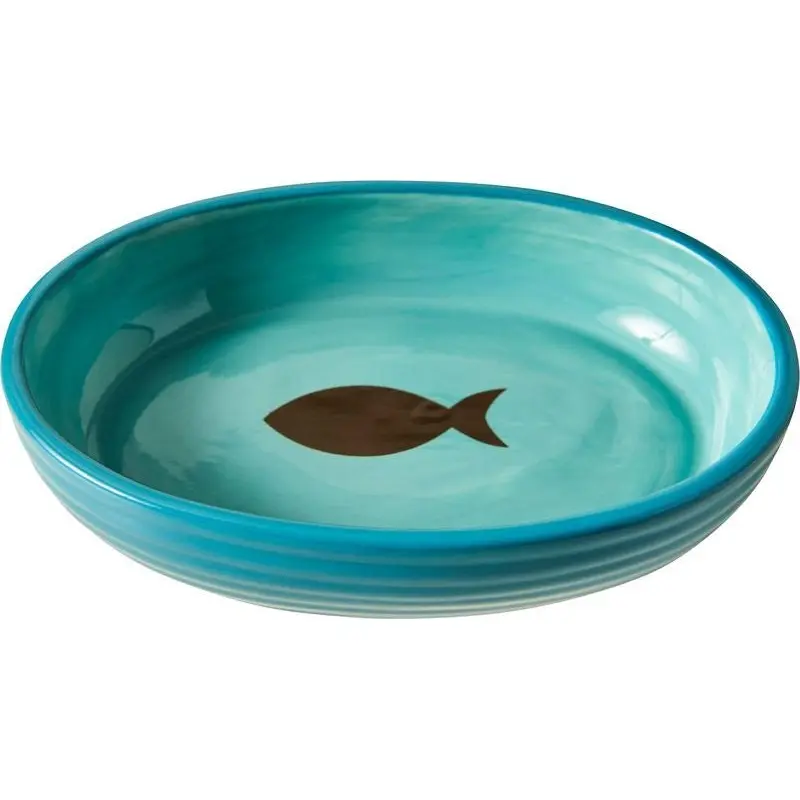 Spot Elegance Ribbed Stoneware Cat Dish