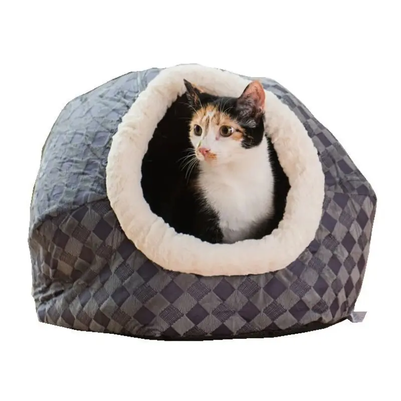 Armarkat C44 Blue Checkered Cuddle Cave Cat Bed