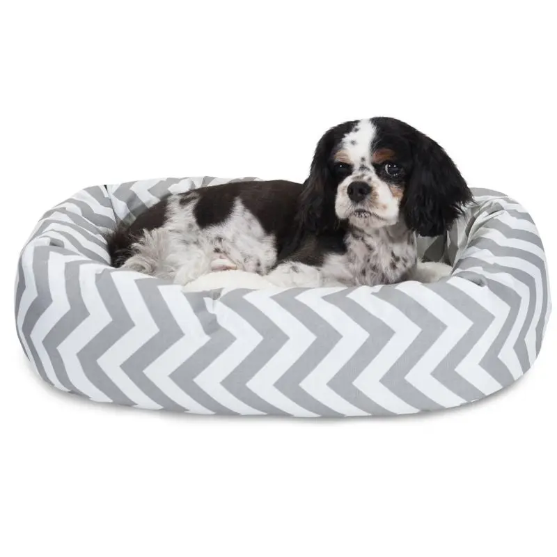 Majestic Pet Grey Chevron Sherpa Bagel Bed