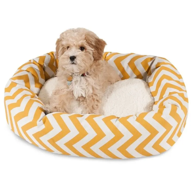 Majestic Pet Yellow Chevron Sherpa Bagel Bed