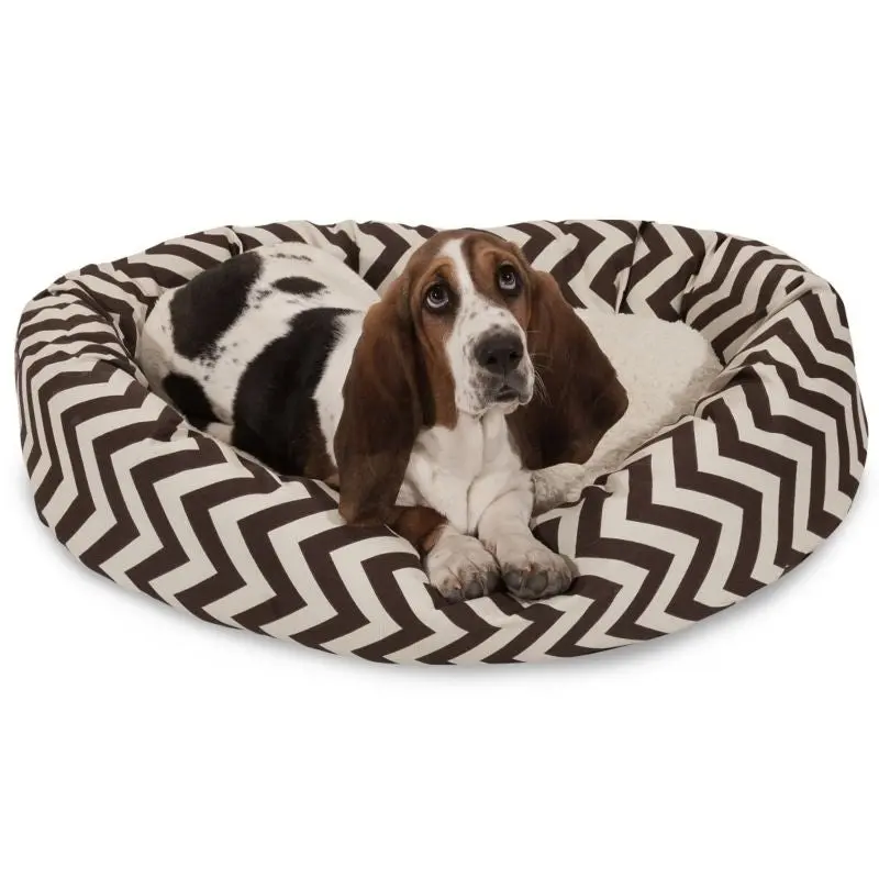 Majestic Chocolate Chevron Sherpa Bagel Bed