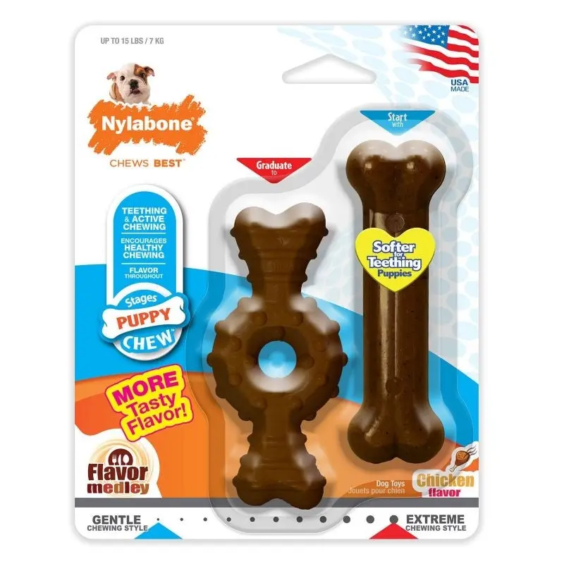 Nylabone Puppy Chew Textured Ring n Bone2pk