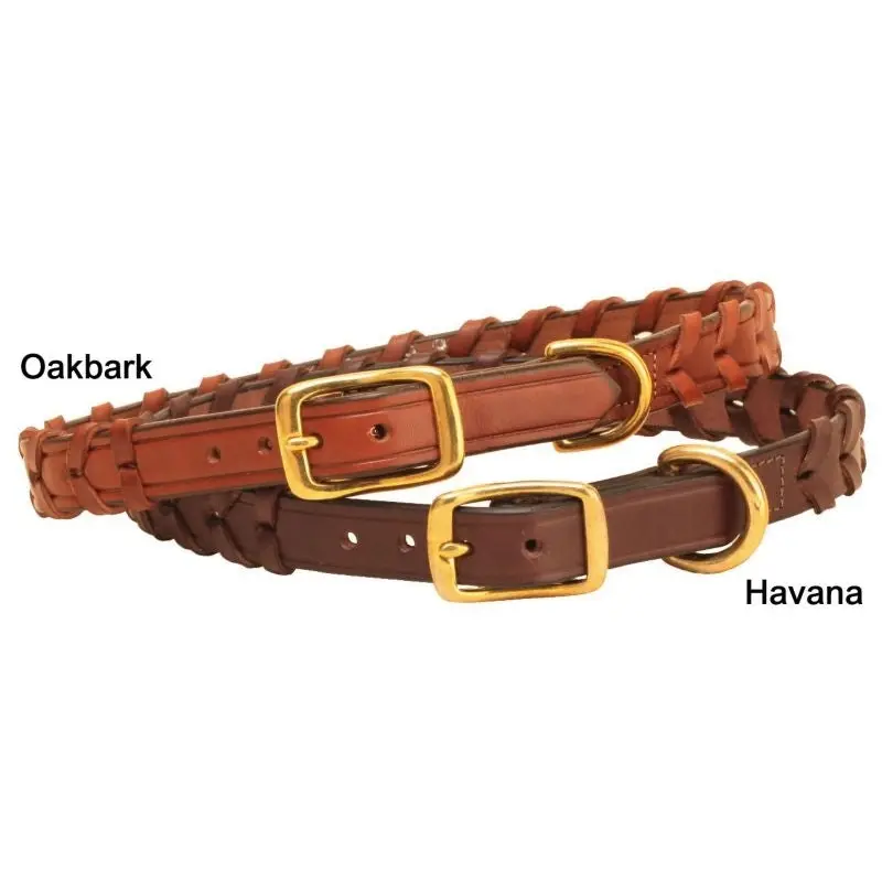 Tory Laced Leather Dog Collar 12in Bk/Gry