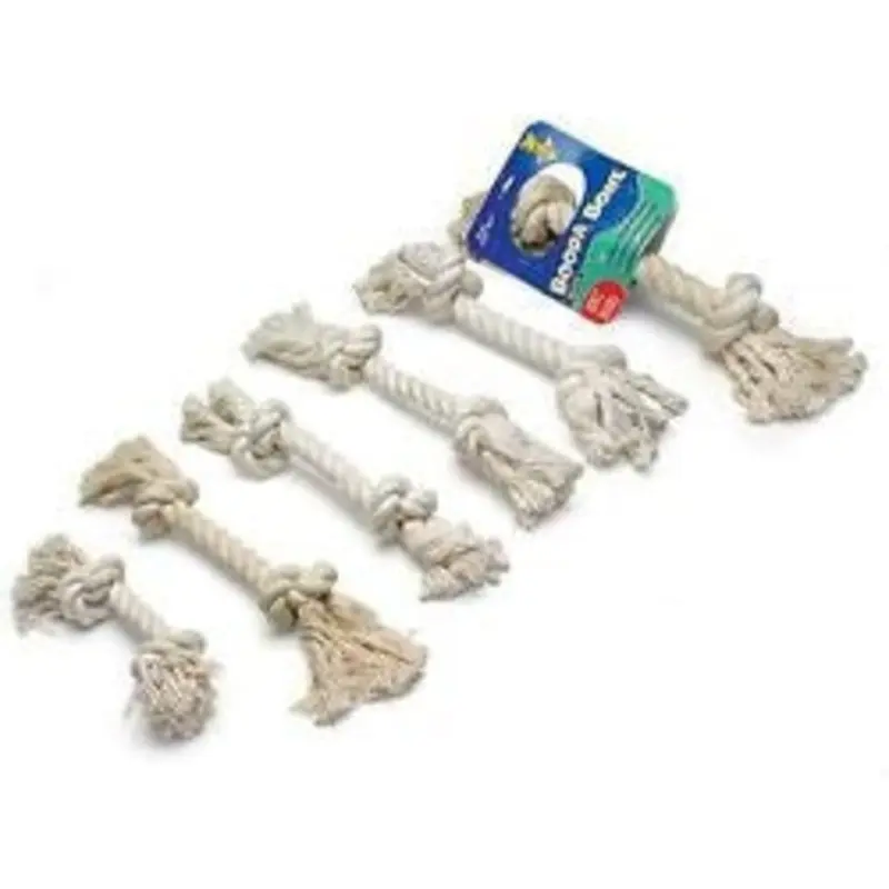 2 Knot White Rope Bone Dog Toy