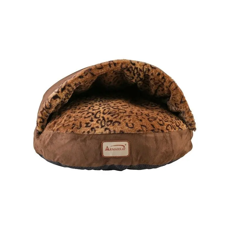 Armarkat Hooded Mocha/Leopard Pillow Cat Bed