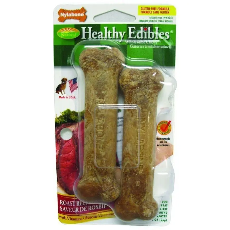 Nylabone Healthy Edibles Dog Bone Reg/2Pk RBeef