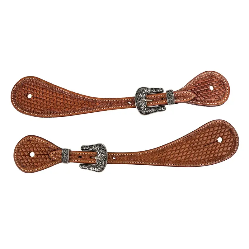 Tabelo Shaped Spur Straps with Basket Tooling