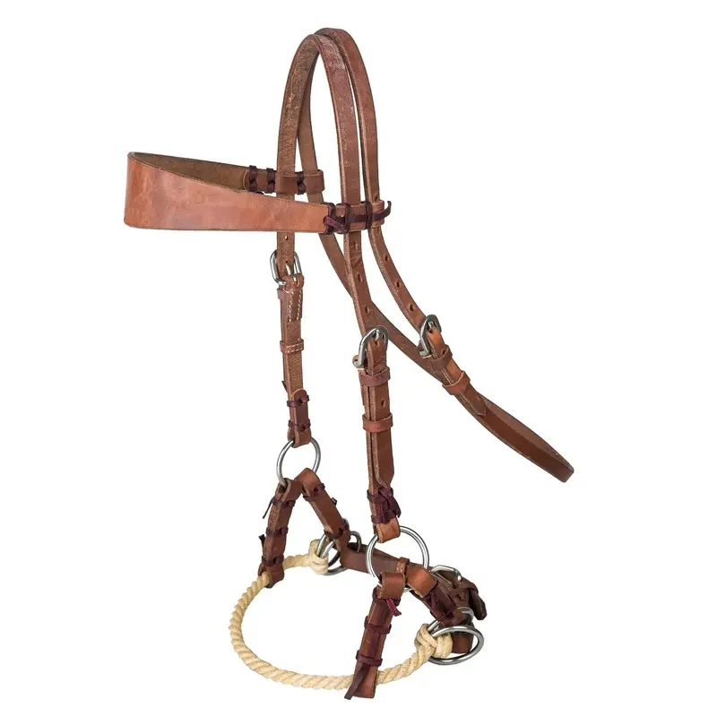 Tabelo Wide Brow Sidepull with Rope Noseband Brown