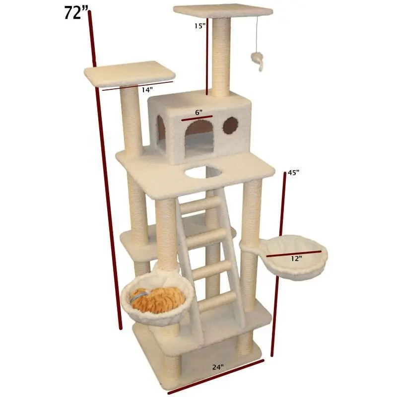Majestic 72 Inch Bungalow Cat Furniture Tree