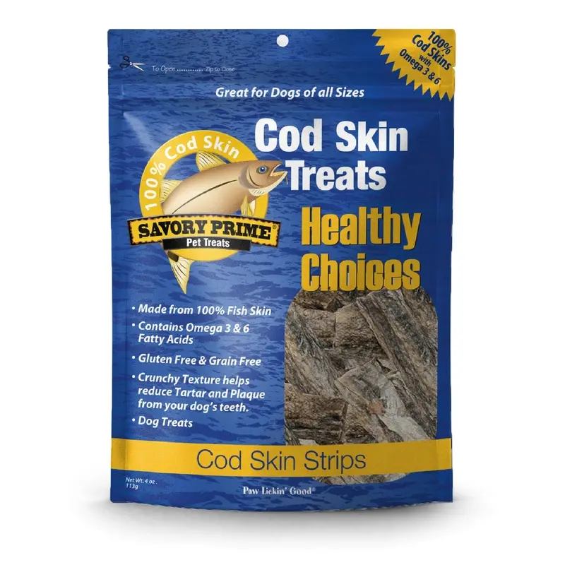 Savory Prime Cod Skin Strips Dog Treat 4oz