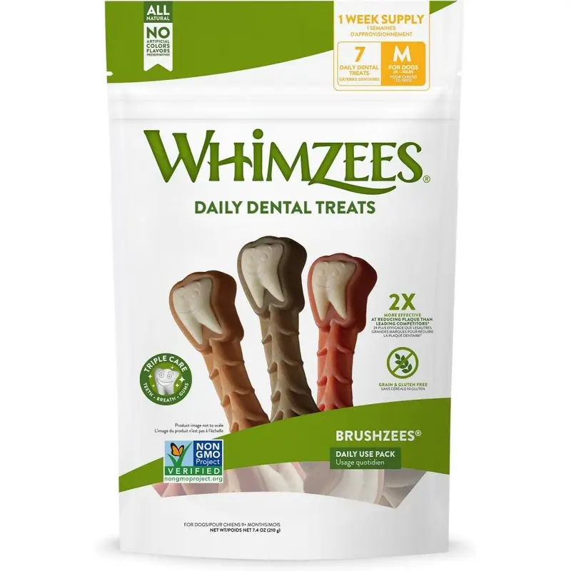 Whimzees Daily Use Brushzees Medium Pack Dental Dog Treats
