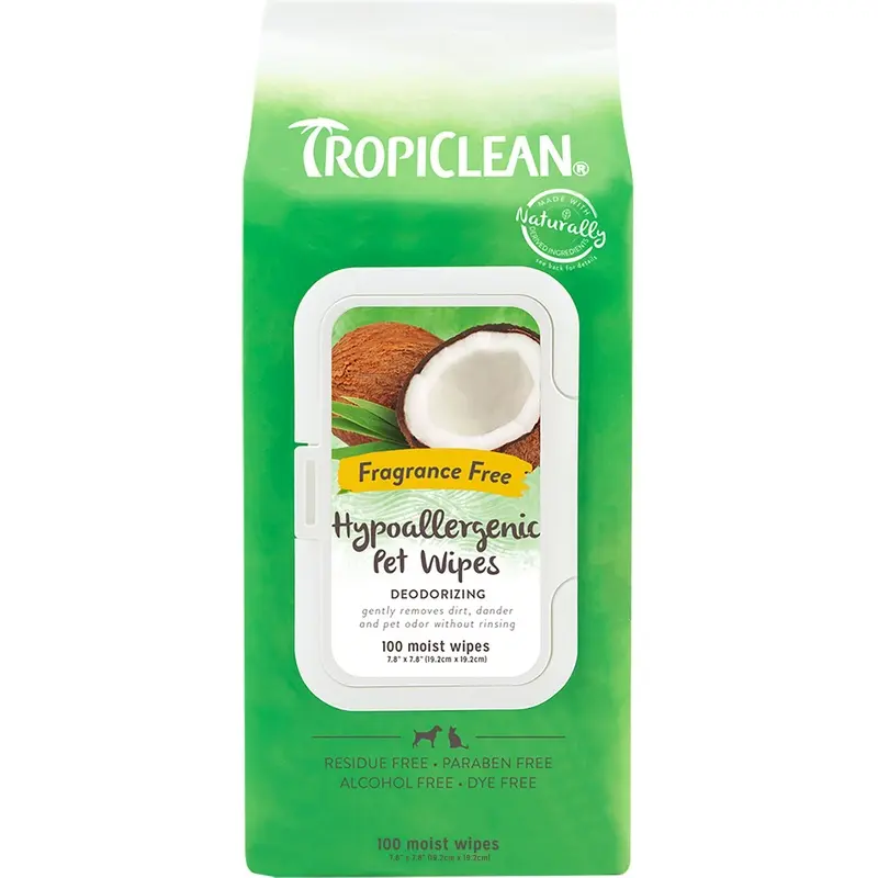 TropiClean Hypoallergenic Cleaning Pet Wipes, 100ct