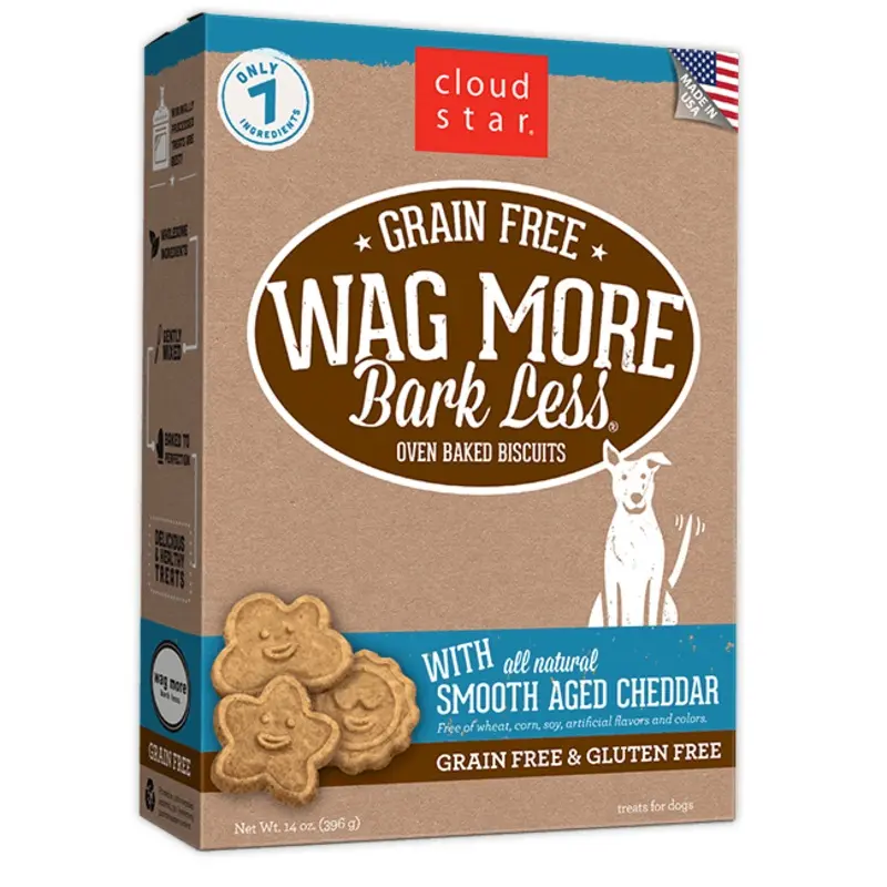 Cloud Star Wag More Bark Less Oven Baked Gain Free Smooth Aged Cheddar Dog Treats