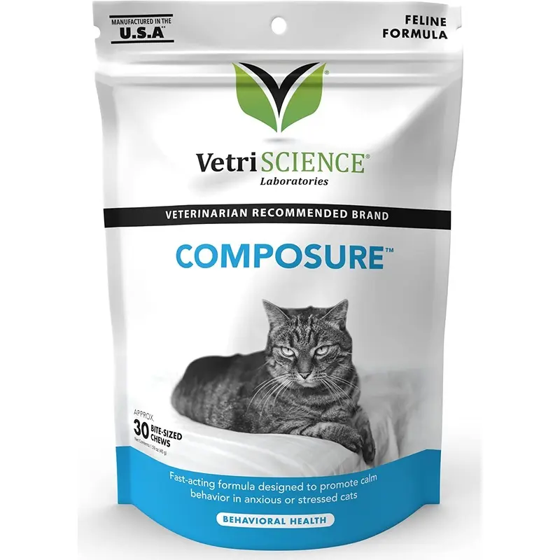 VetriScience Composure Calming Supplement for Cats, Chew, Chicken Flavor 30 Count