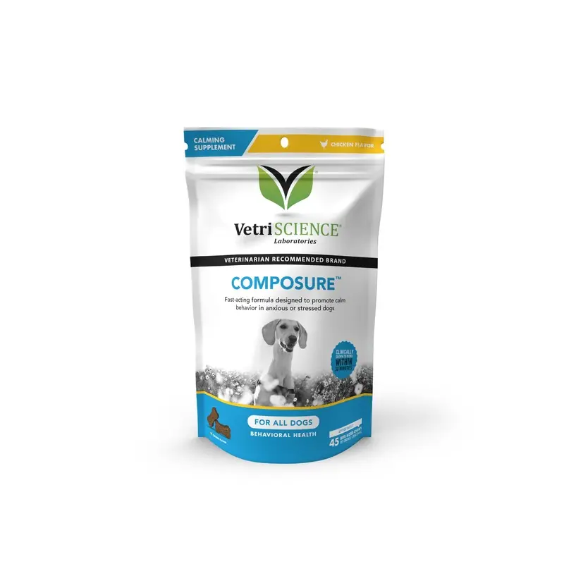 VetriScience Composure Calming Supplement for Dogs, Chew, Chicken Flavor 45 Count