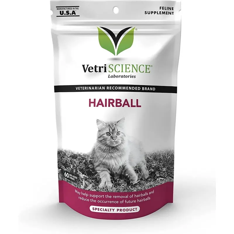 VetriScience Hairball Control Supplement for Cats, Chew, Chicken Liver Flavor 60 Count