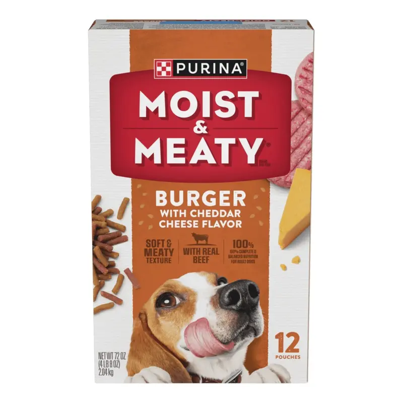 Purina Moist and Meaty Burger With Cheddar Cheese Flavor Dry Soft Dog Food Pouches