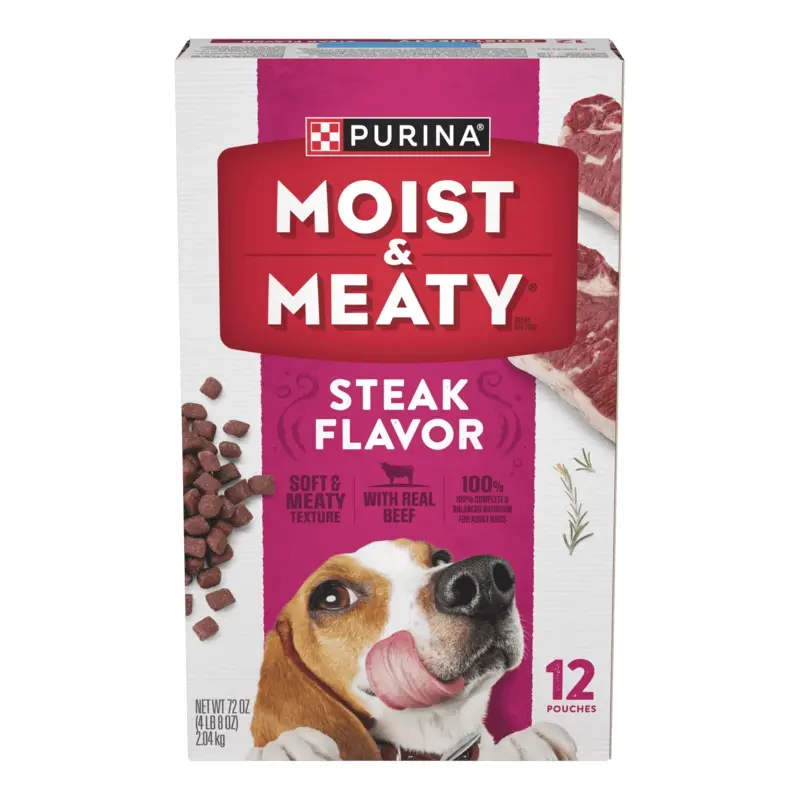 Purina Moist and Meaty Steak Flavor Soft Dog Food Pouches
