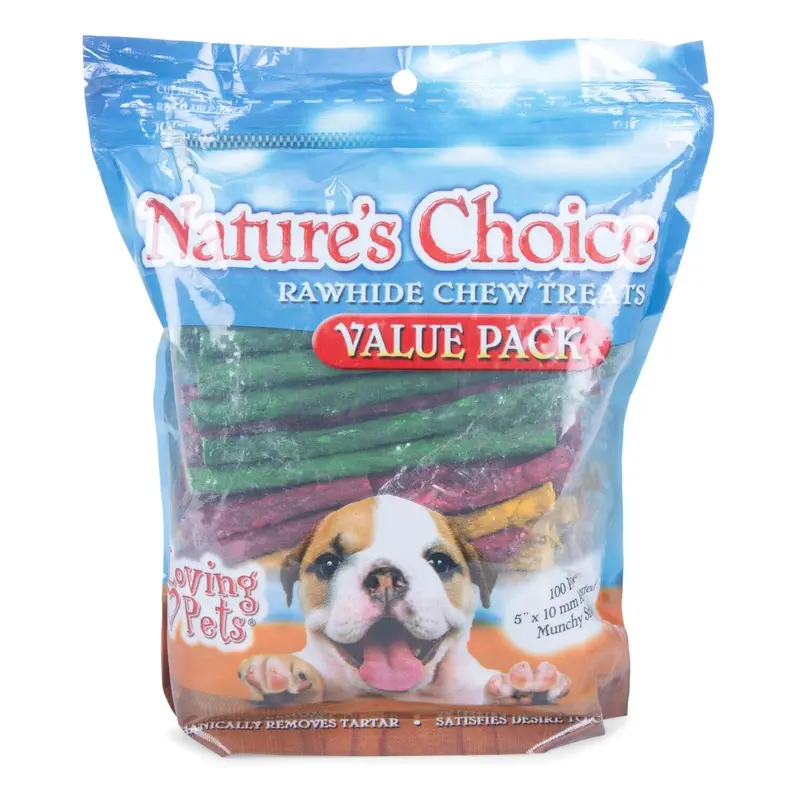 Nature's Choice Rawhide Munchy Stick, Assorted Colors, 100 pk