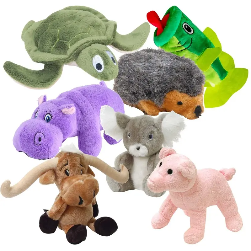 Jeffers Plush Animals Share the Love Squeaker Dog Toys, 7 Piece Kit