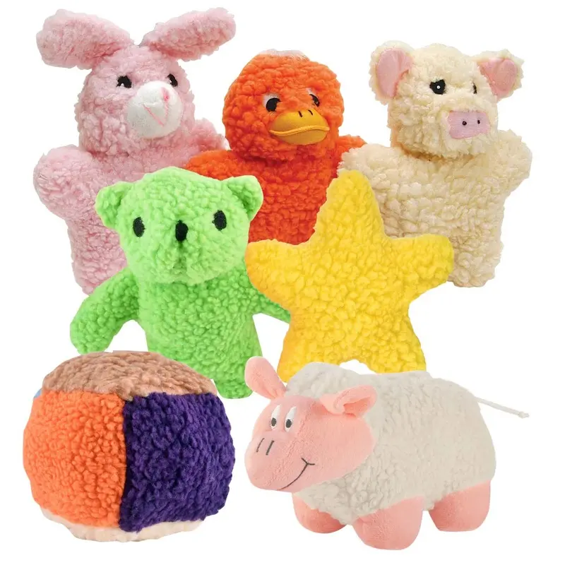 Jeffers Plush Fleece Toys Share the Love Squeaker Dog Toys, 7 Piece Kit