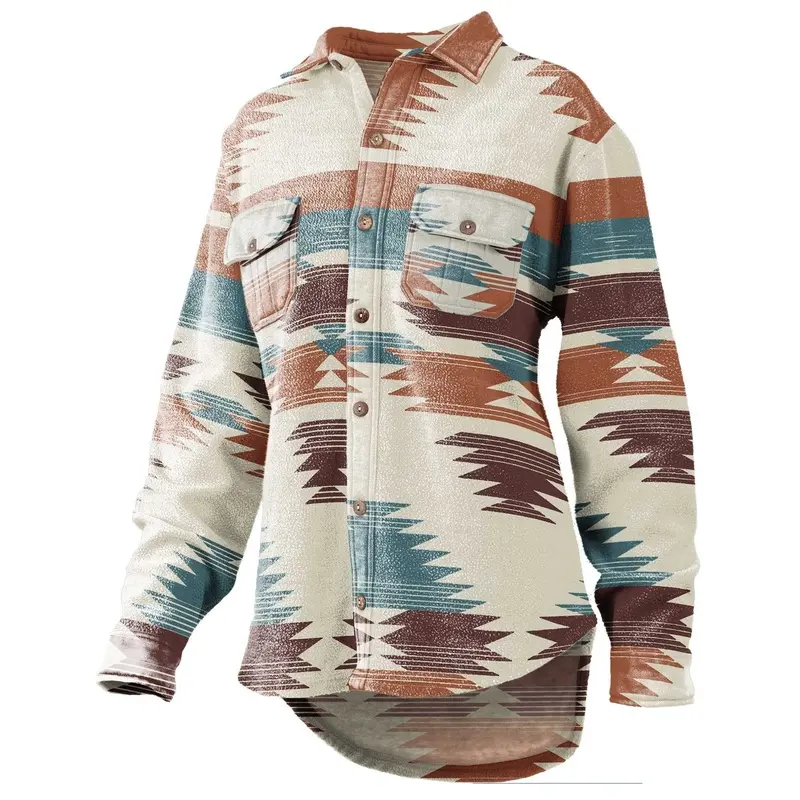 Turnrows Women's Aztec Reversed Fleece Shacket