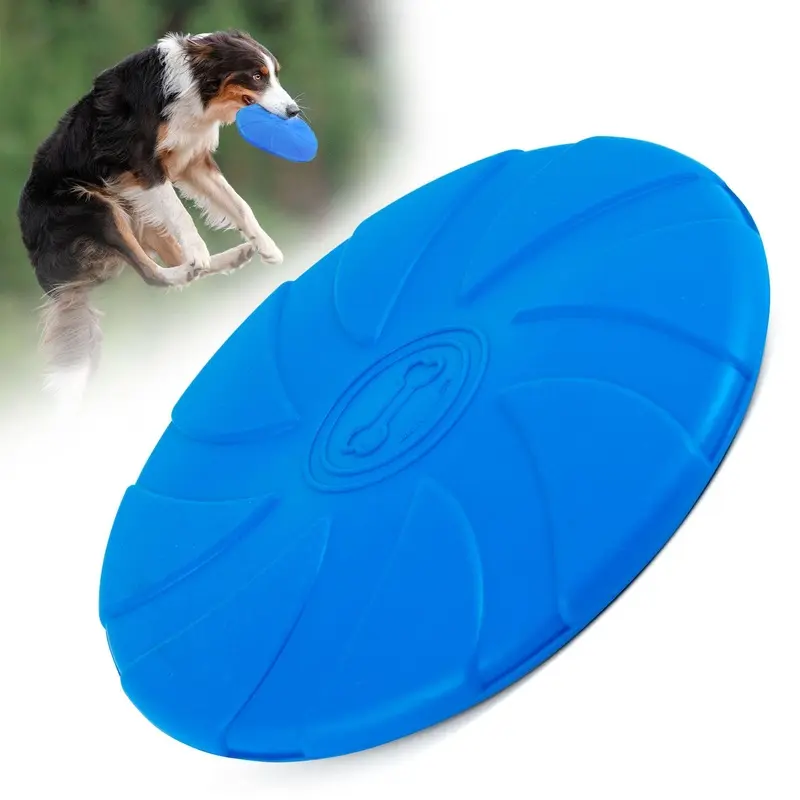 Jeffers Natural Rubber Blue Bone 8 Inch Frisbee Dog Toy for Fetching & Chewing