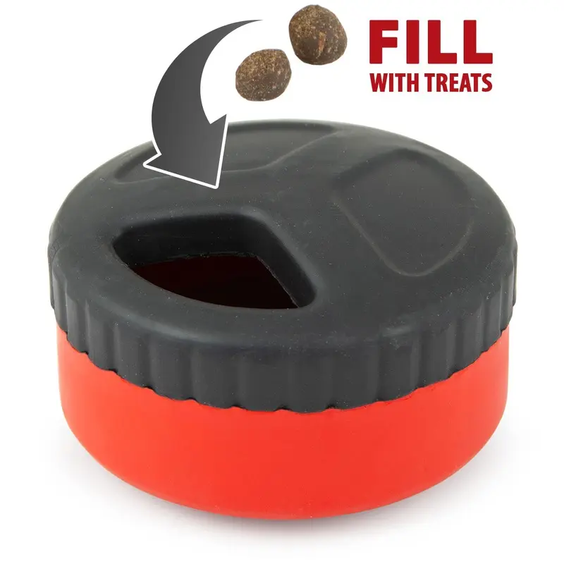 Jeffers Natural Rubber Red Hockey Puck Treat Dispensing Dog Chew Toy