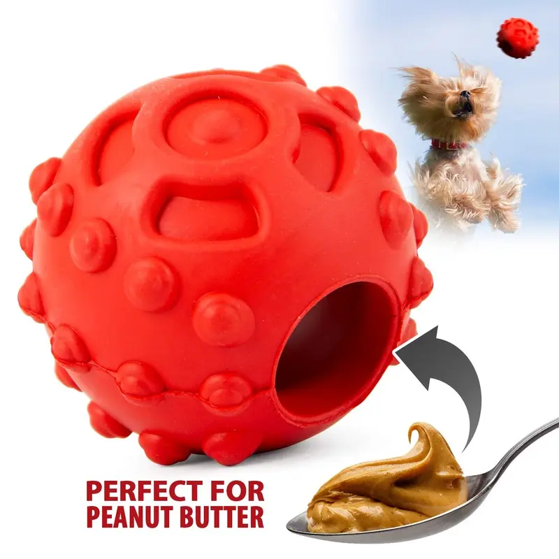 Jeffers Natural Rubber Treat Dispensing Red Knobby Ball Dog Chew Toy