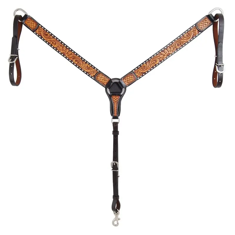 Rafter T Tooled Sunflower with Buckstitch Straight Breast Collar