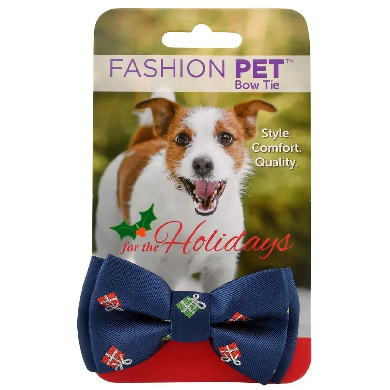 Present Motif Christmas Dog Bow Tie