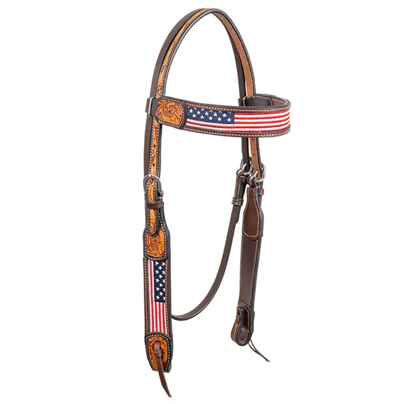 Cody Pro Stars & Stripes Browband Headstall with Floral Tooling