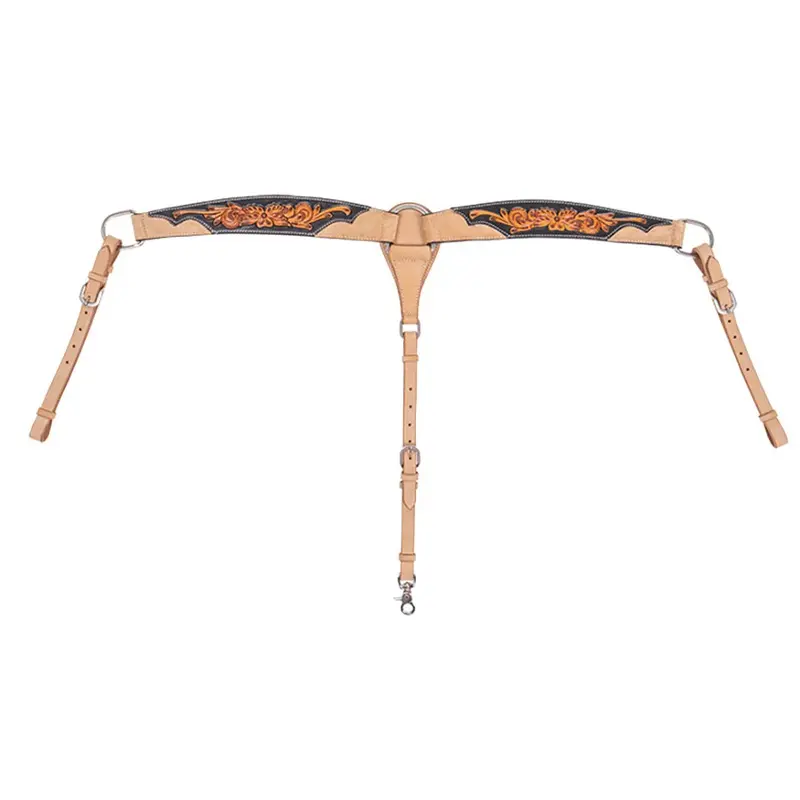 Cody Pro Two-Tone Carved Contoured Breast Collar with Floral Tooling