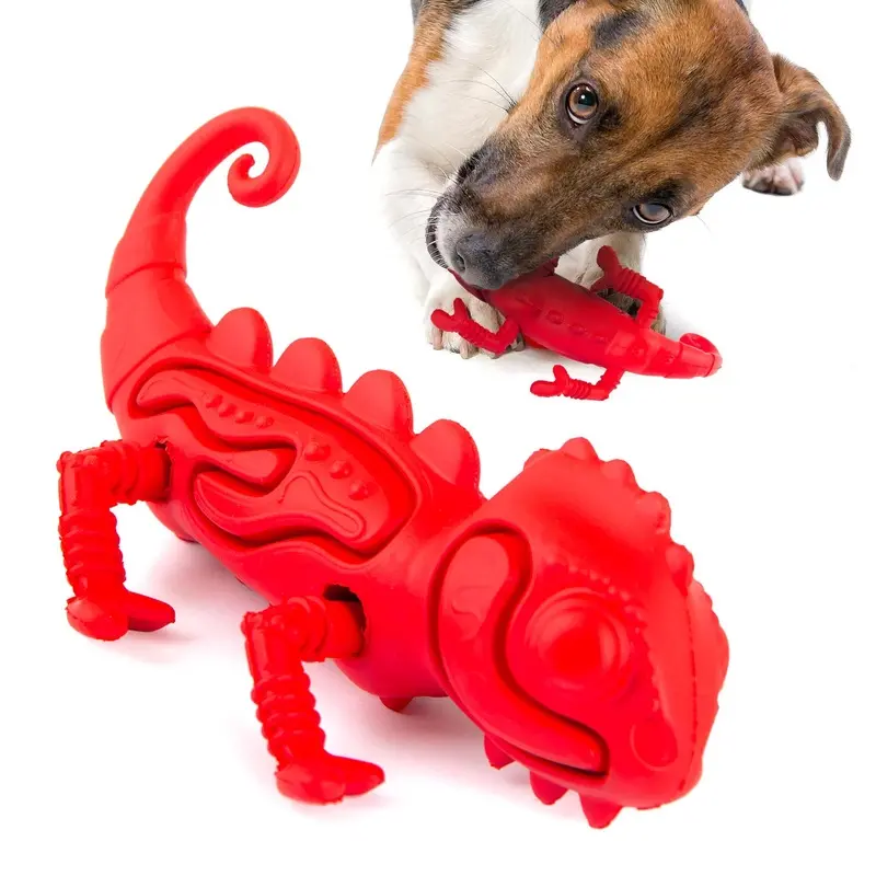 Jeffers Red Chameleon Natural Rubber Dog Chew Toy