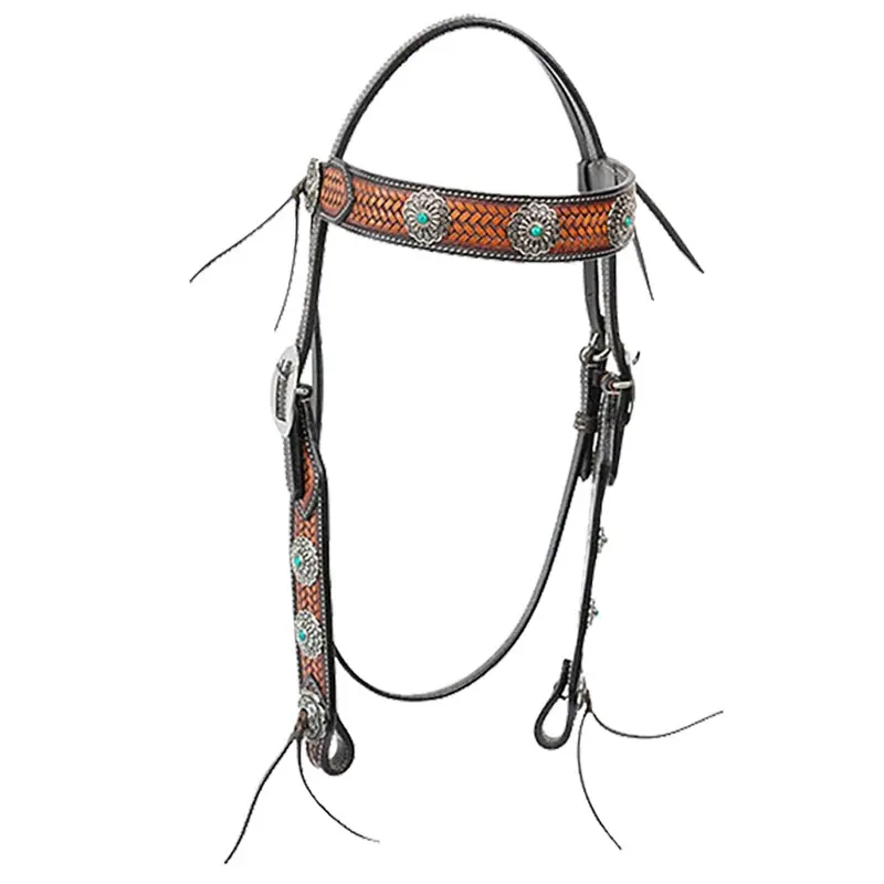 Cody Pro Turquoise Concho Browband Headstall with Basketweave Tooling