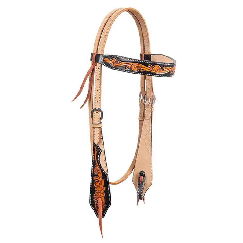 Cody Pro Two-Tone Carved Browband Headstall with Floral Tooling