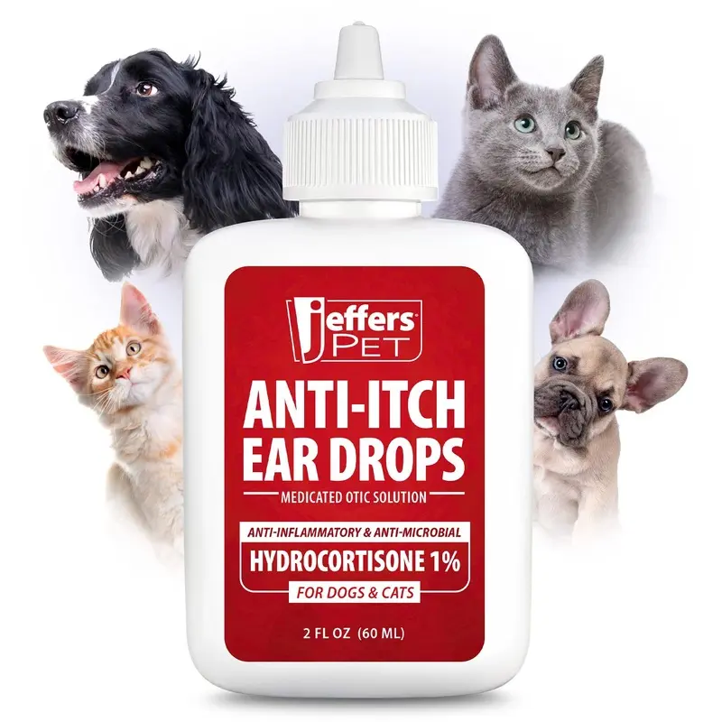 Jeffers Pet Anti-Itch Ear Drops with Hydrocortisone Ear Relief for Dogs & Cats