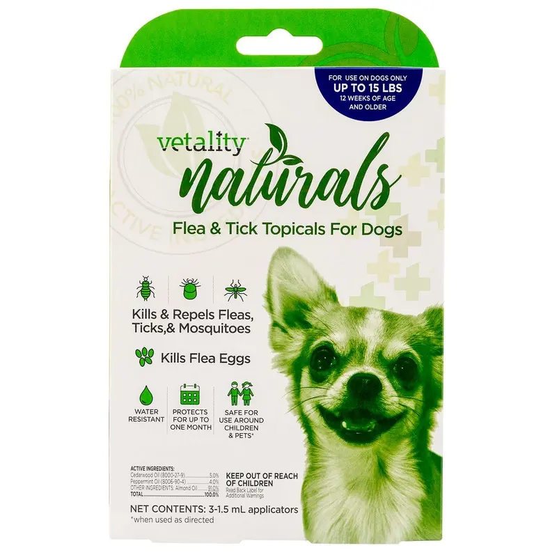 Vetality Naturals Flea & Tick Topicals for Dogs, 3-pk
