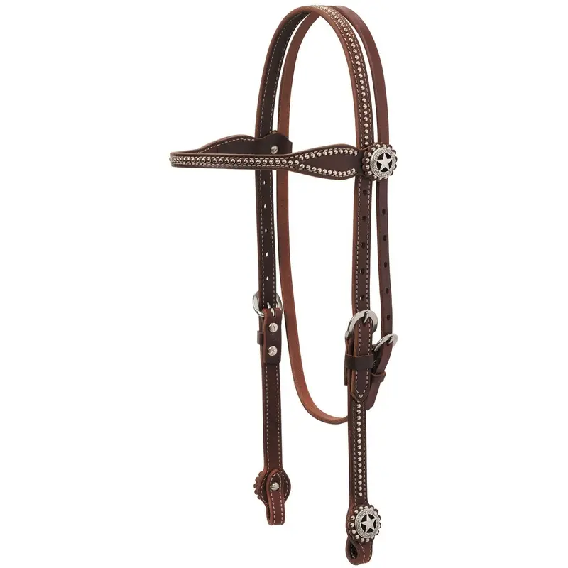 Weaver Texas Star Oiled Canyon Rose Harness Leather Browband Headstall, Full