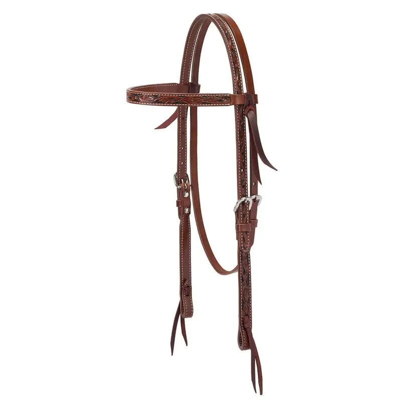 Weaver Turquoise Cross Floral Carved Browband Headstall