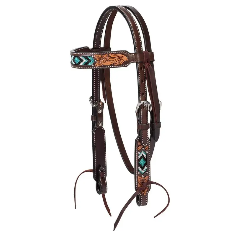 Weaver Turquoise Cross Two Toned Pony Browband Headstall