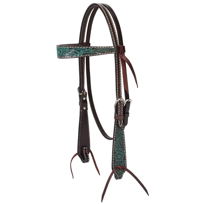 Turquoise Cross Carved Flower Browband Headstall