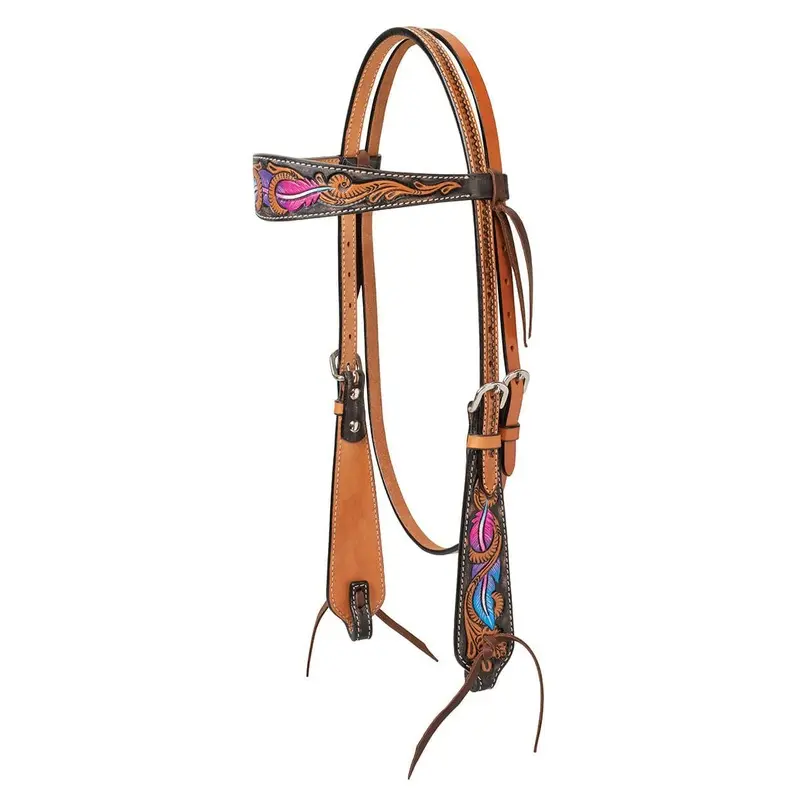 Turquoise Cross Twisted Feather Browband Headstall